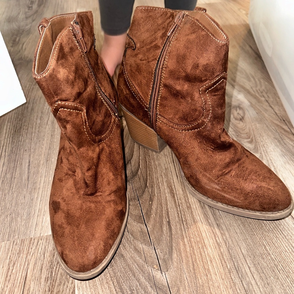 Brown heeled booties